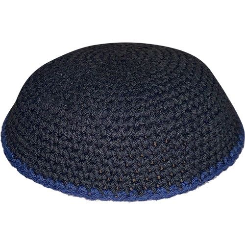 Kippah 17 cm- Black with Blue Line