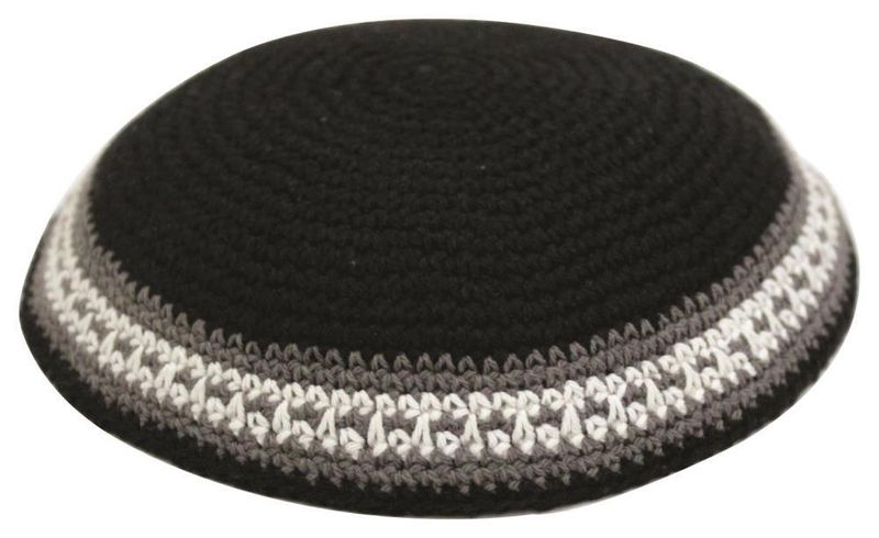 Kippah Black with Grey &amp; White Stripes