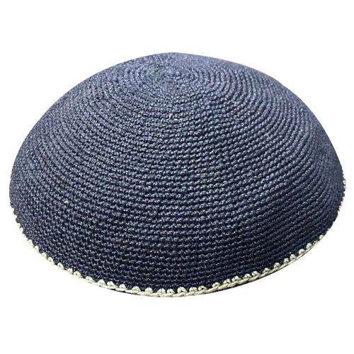 Kippah Black with Grey Line 15 cm