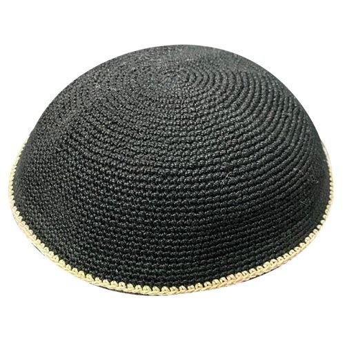 Kippah Dark Blue with Beige Line  DMC 16 cm
