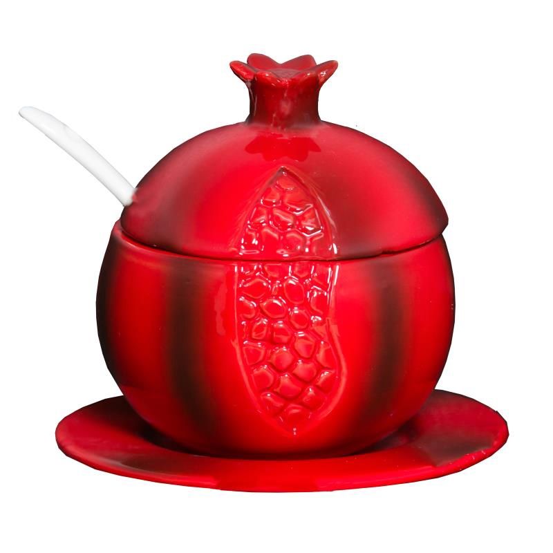 Honey Plate Ceramic Pomegranate Red 9cm