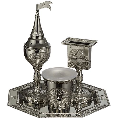 Havdalah Set Nickel Set 4 Pcs - Jerusalem Theme