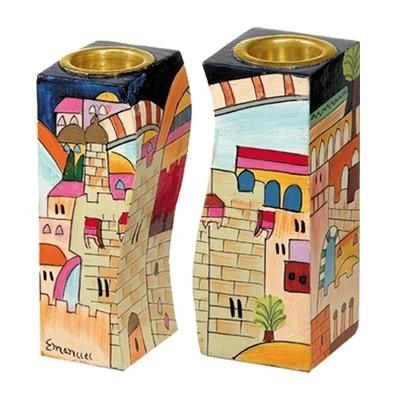 Candlesticks Hand Painted Jerusalem