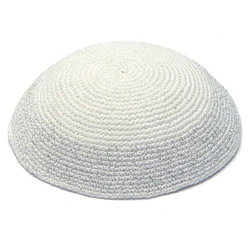 Kippah White with Silver Flecks 17 cm
