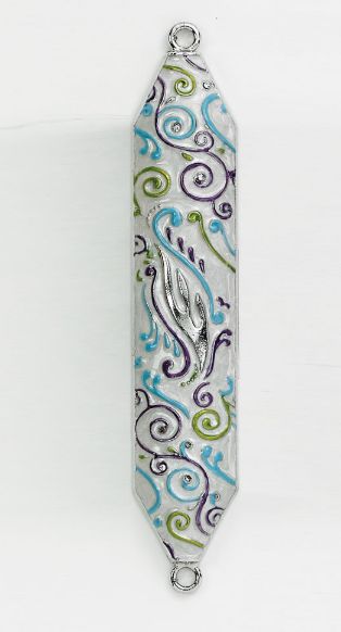 Mezuzah Enamel Coloured Swirls 12cm