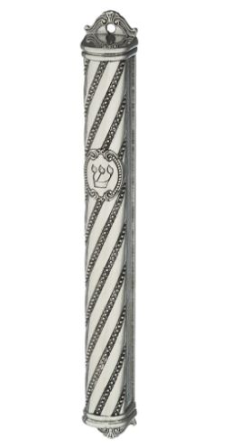 Mezuzah Silver Metal 12 cm with Dotted Twirls