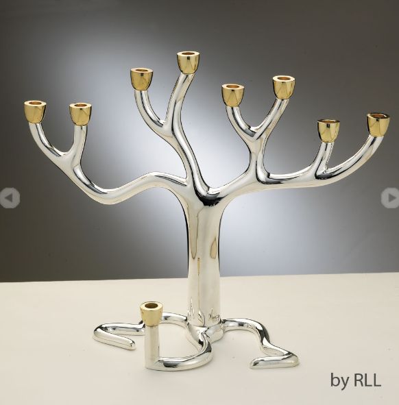 Menora Tree of Life - S/P with Gold-tone Cups