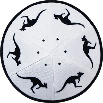 Kippah Australiana White with Black  Kangaroos