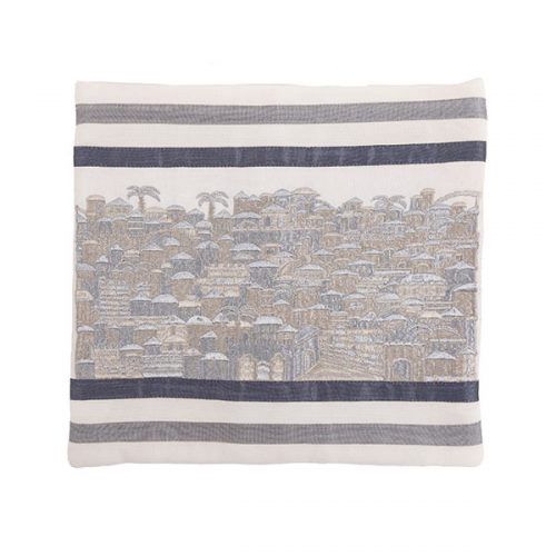 Tallis Bag Embroidered Silver Jerusalem