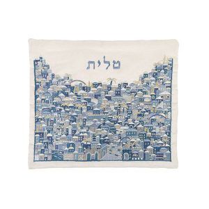 Tallis Bag Embroidery Jerusalem Blue