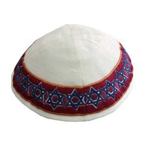 Kippah Embroidered Magen David Maroon &amp; Blue