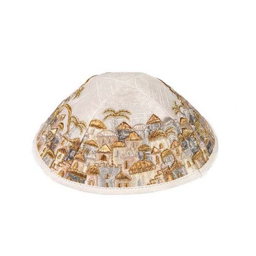 Kippah Embroidered Full Jerusalem Silver &amp; Gold