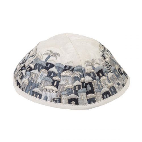 Kippah Embroidered Jerusalem Black &amp; Grey