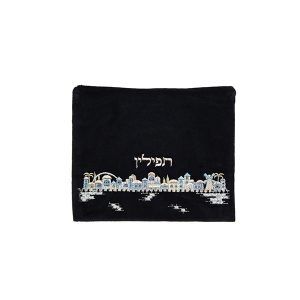 Tallis Velvet Bag Embroidered Jerusalem Blue