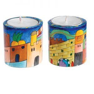 Candlesticks Hand-Painted Jerusalem Yair Emanuel