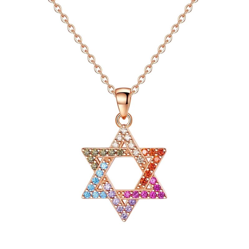 Necklace Rose Gold  Magen David with Multicolour Diamante