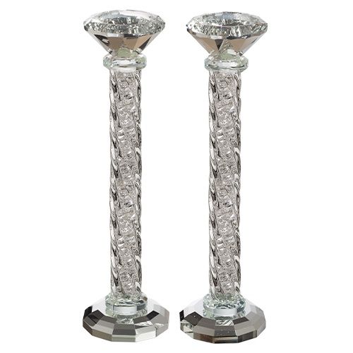 Crystal Candlesticks 25.5cm with Stones