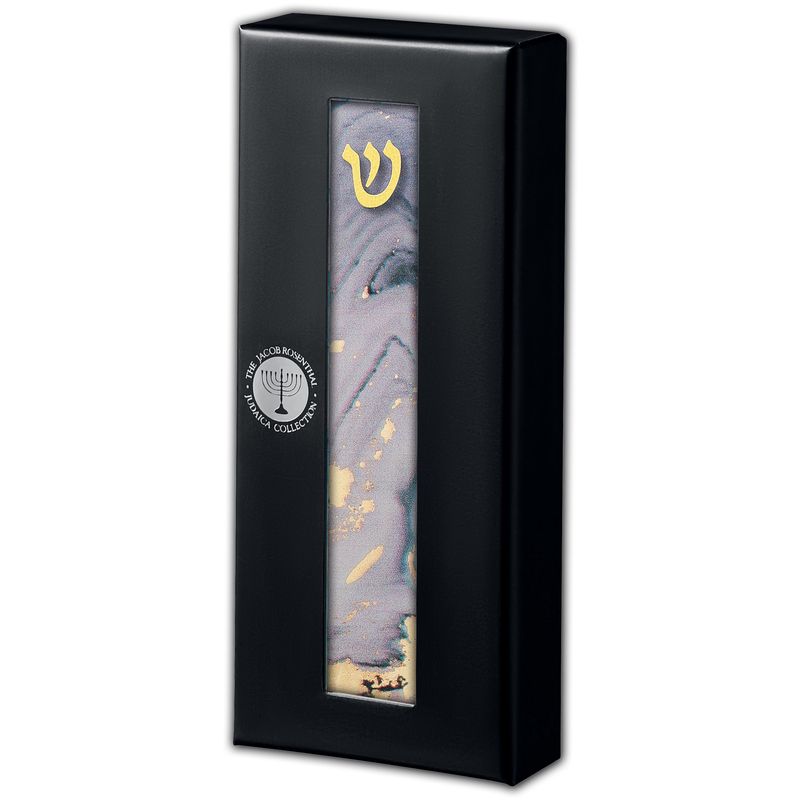 Mezuzah Glass Lilac Marble Gold Accents 10 cm