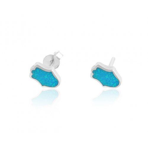 Earrings Sterling Silver Hamsa Blue Opal