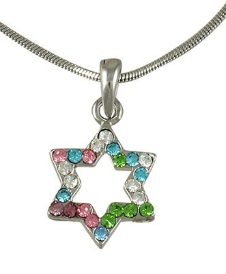 Necklace Rhodium Colourful Star of David