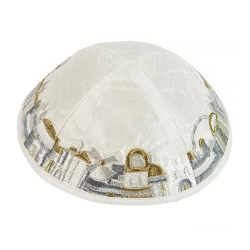 Kippah Embroidered Jerusalem Silver &amp; Gold
