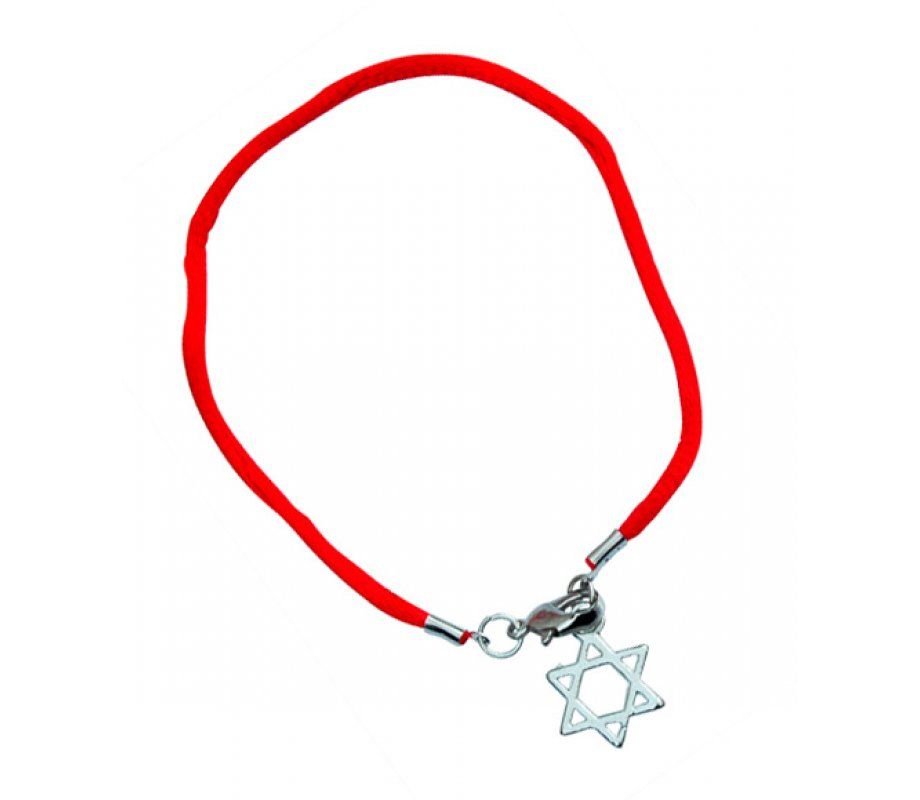 Bracelet Silver Magen David on Red Rope