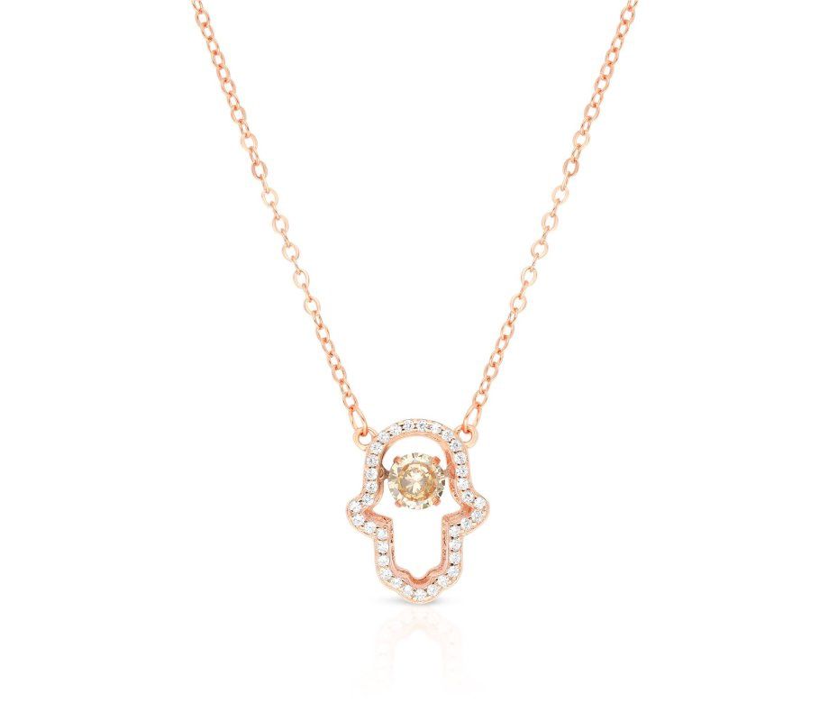 Necklace Rose Gold Plated Sterling Silver with Hamsa &amp; Zircons
