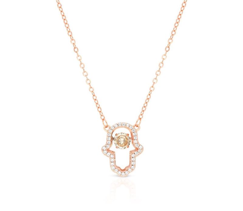 Necklace Rose Gold Plated Sterling Silver with Hamsa &amp; Zircons