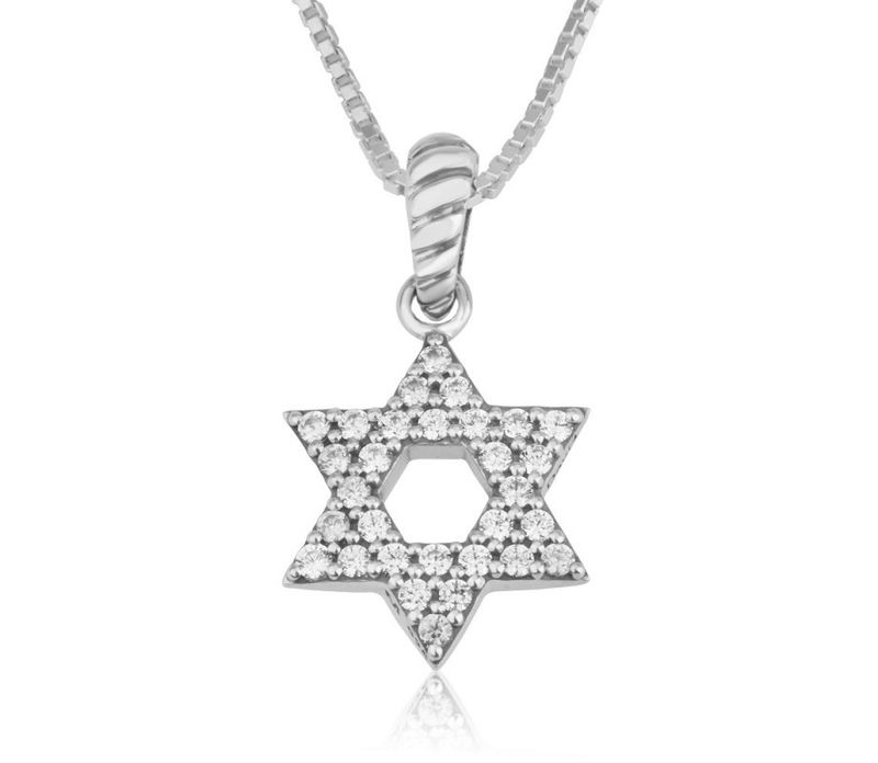 Necklace Sterling Silver Magen David with Stones