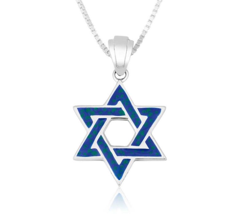 Necklace Sterling Silver Magen David Blue Enamel