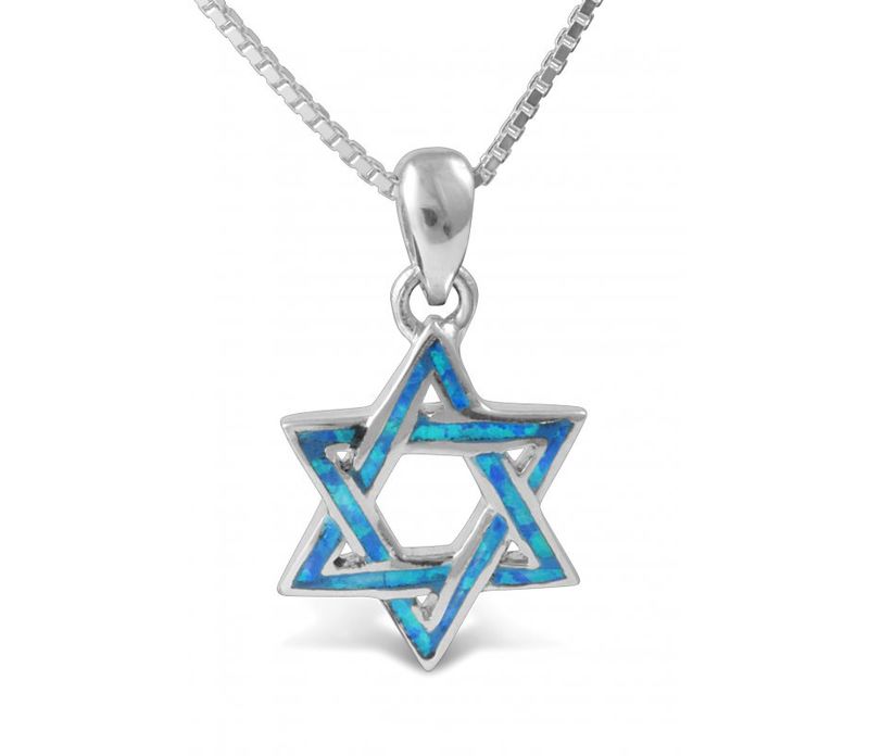 Necklace Sterling Silver &amp; Opal Medium Magen David