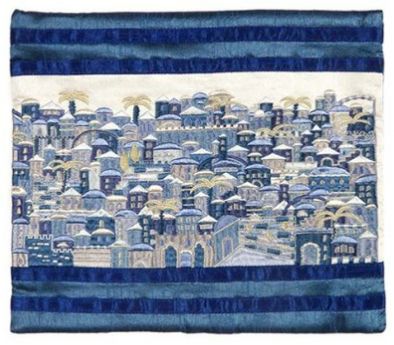 Tallis Bag Full Embroidery Jerusalem Blue