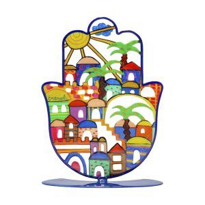Hamsa with Stand Jerusalem Coloured 15.5cm