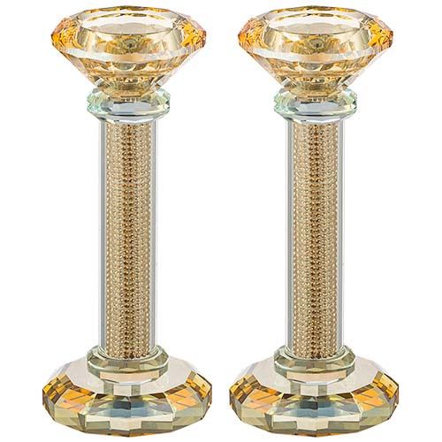 Candlesticks Crystal with Gold Stones 17cm