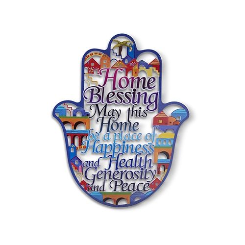Home Blessing English on Metal Hamsa with Stand