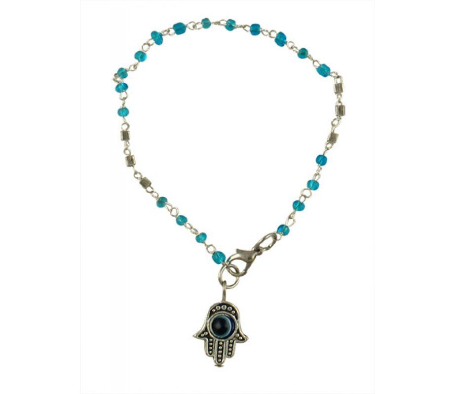 Bracelet Blue Beads With Hamsa