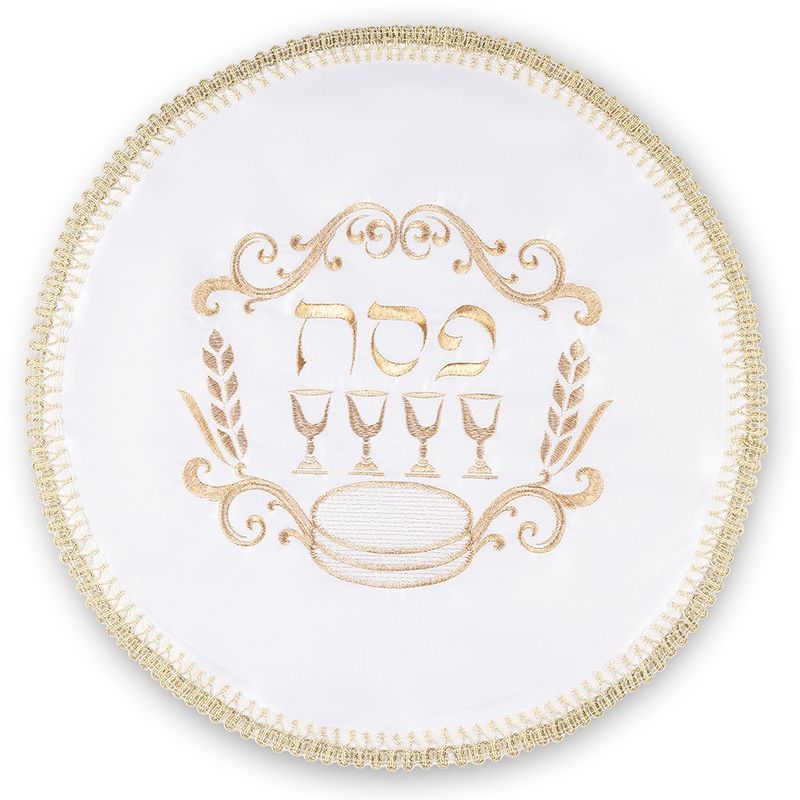Matzah Cover Round Satin with Gold Embroidery