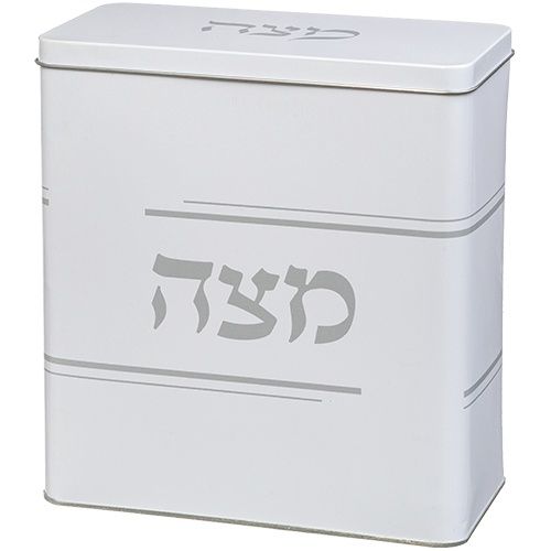 Matzah Tin White  with Silver