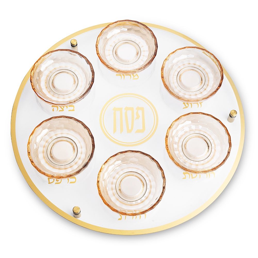 Seder Plate Glass &amp; Crystal Gold 40cm