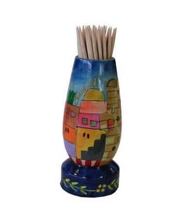 Toothpick Holder Hand Painted Jerusalem - Yair Emanuel