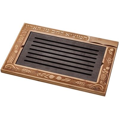 Challah Board Two Tone Wood with Slates &amp; Knife