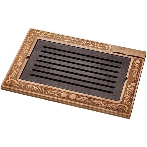 Challah Board Two Tone Wood with Slates &amp; Knife
