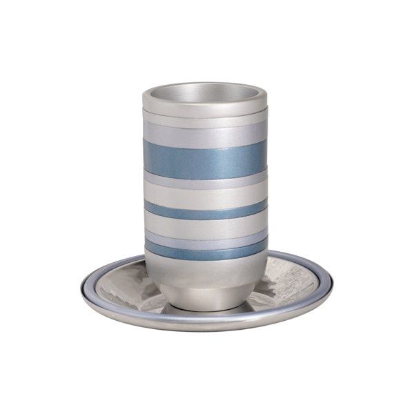 Kiddush Cup Blue &amp; Grey Rings with Saucer