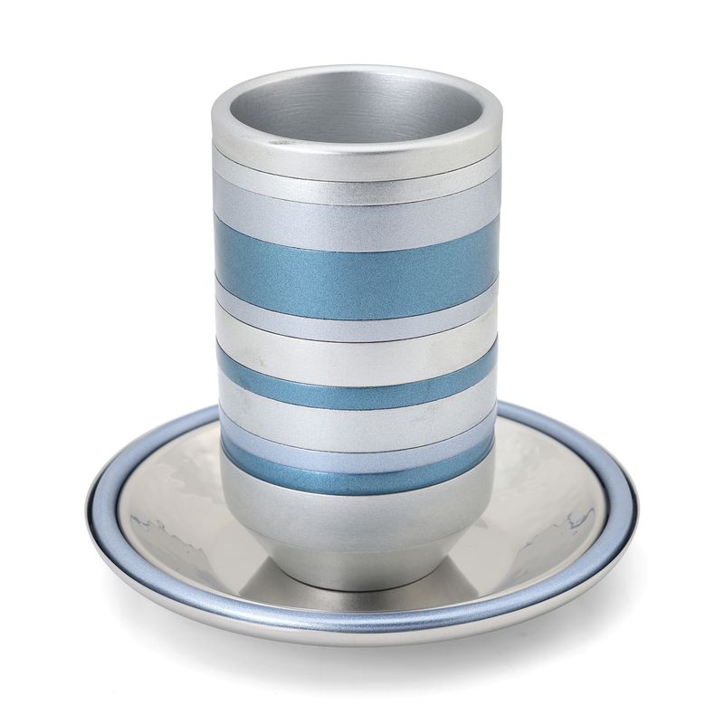 Kiddush Cup Blue &amp; Grey Rings with Saucer