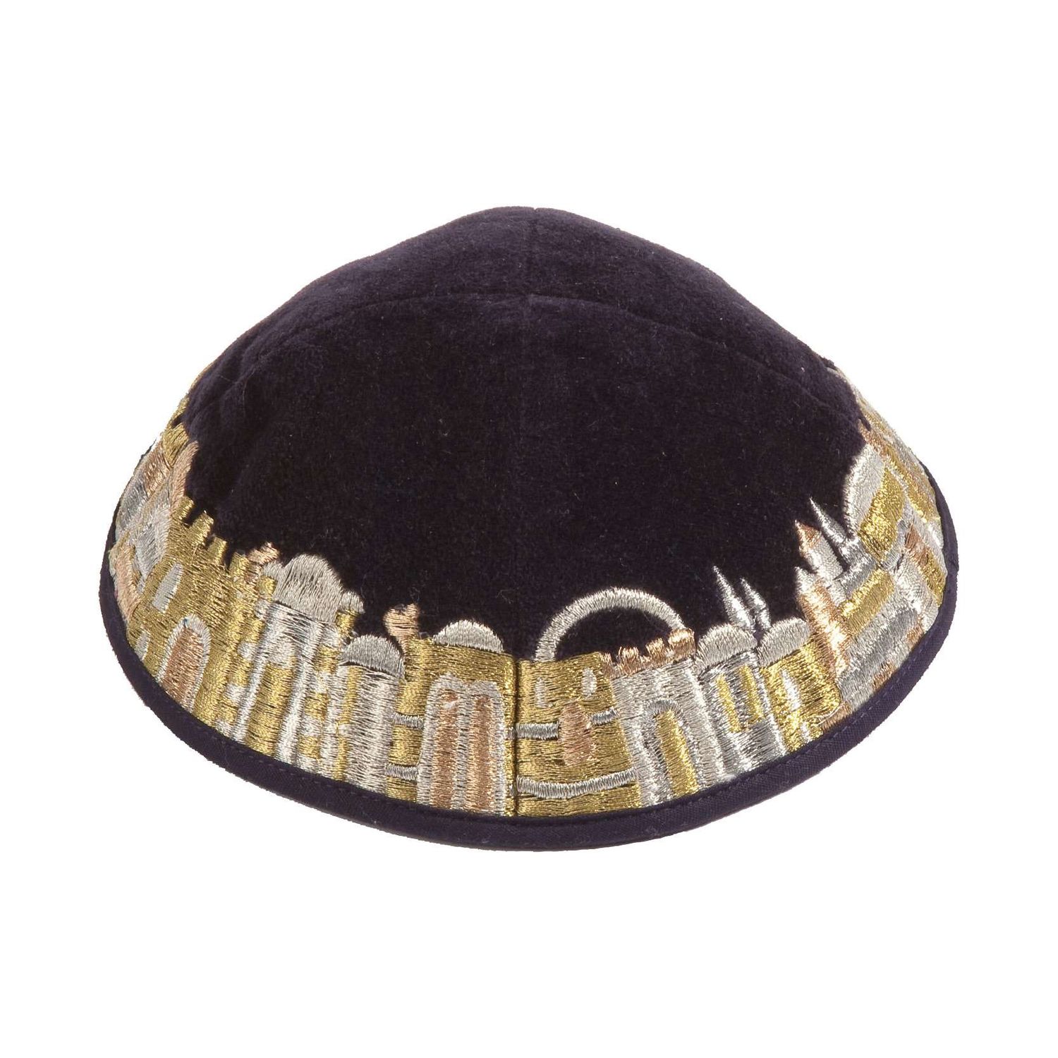 Kippah Velvet Embroidered Jerusalem Gold
