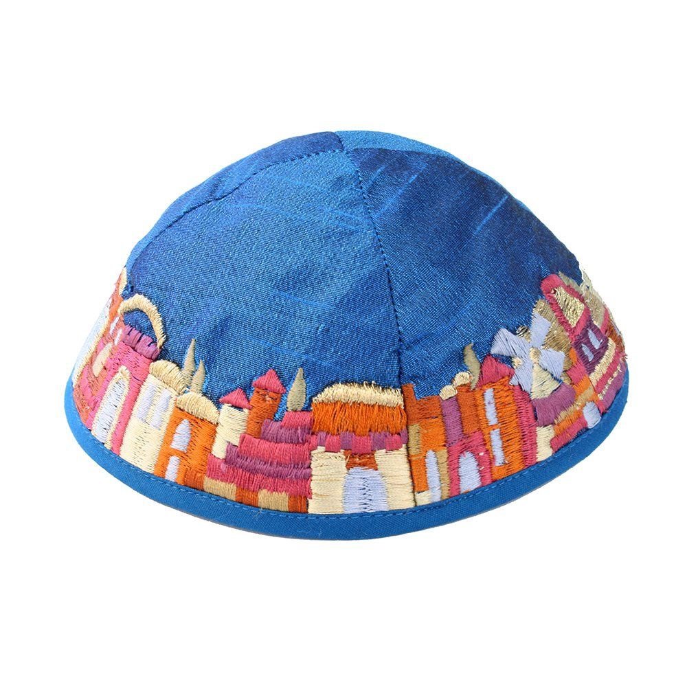 Kippah Embroidered Jerusalem Blue