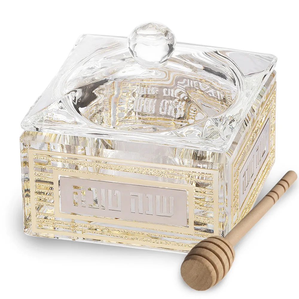 Honey Dish Elegan Crystal with Metal 6 cm square
