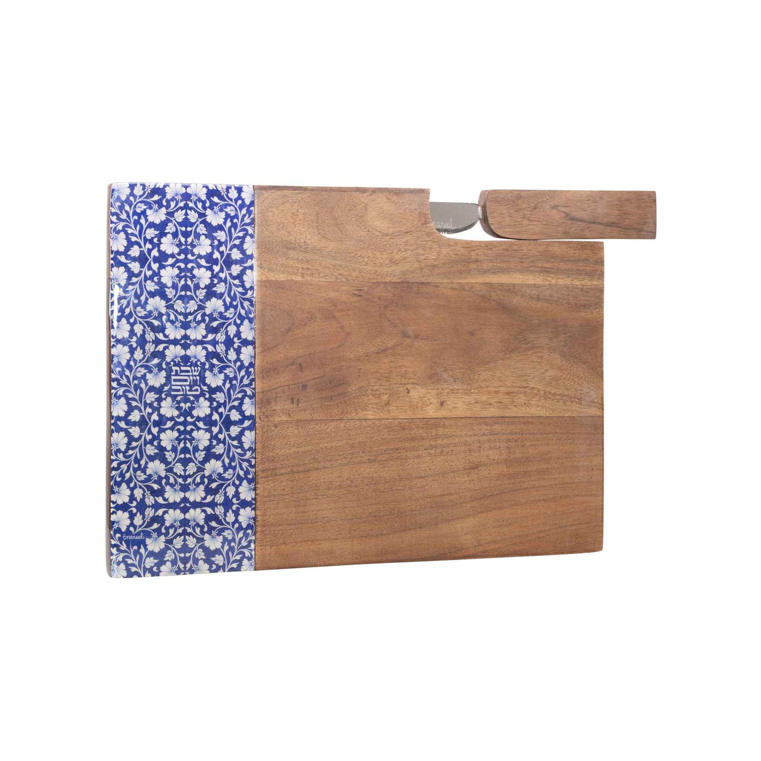 Challah Board Wood with Painting &amp; Knife Armenian Blue