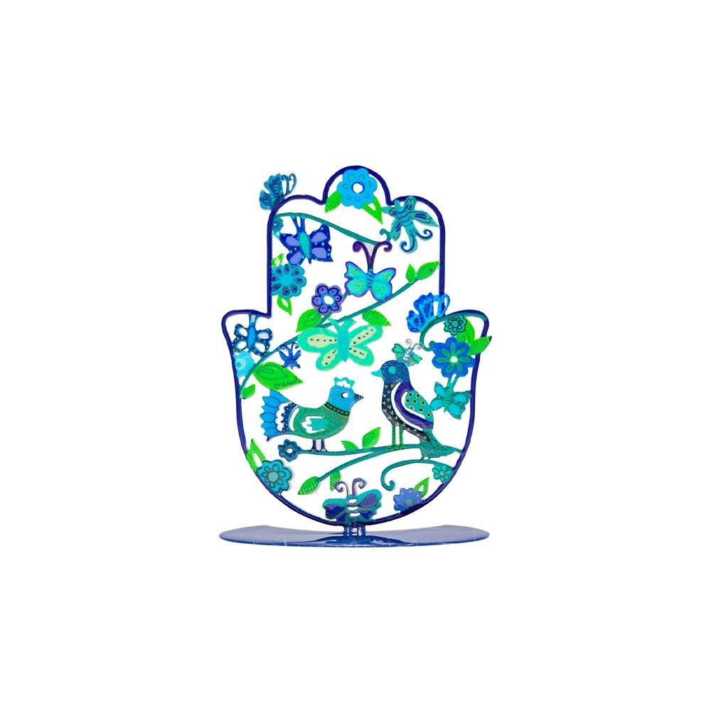 Hamsa Small Metal Stand - Birds Blue