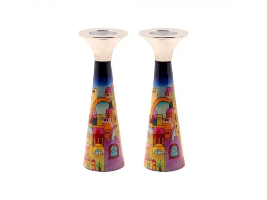 Candlesticks Jerusalem Painted, Cone, Hammered Large